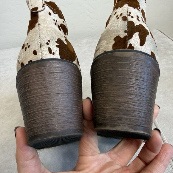Altar’d State Sz 8.5 Cow Print Brown Western Cowboy Booties Pointed Toe Festival - Picture 13 of 15